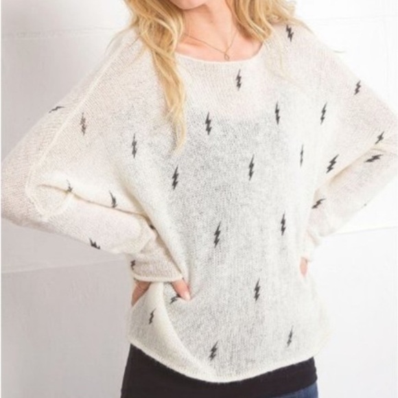 Wooden Ships Oversized Lightning Bolt Sweater Mohair/Wool Blend Small/Medium EUC - Picture 1 of 10